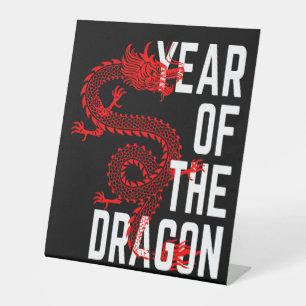 Year of the Dragon red white Pedestal Sign