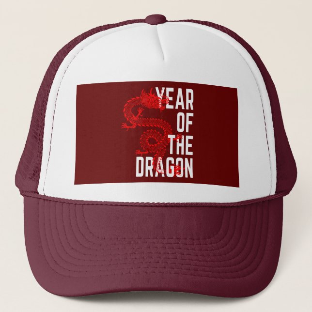 Year of the Dragon red white Trucker Hat (Front)