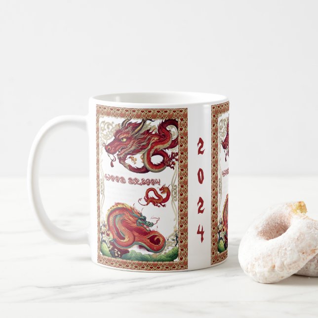 Year of the Dragon Wood Personalize Coffee Mug (With Donut)
