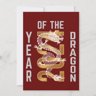 Year of the Dragon Year 2024 White Grey Gold Invitation