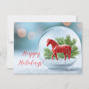 Year of the Fire Horse 2026: Festive Snow Globe Postcard
