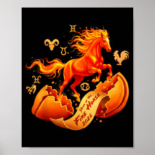 Year of the fire horse 2026 fortune chinese lunar poster