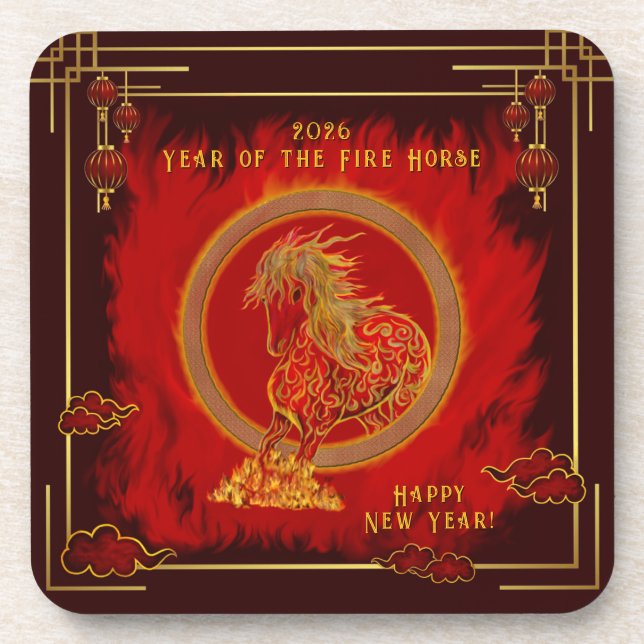 Year of the Fire Horse , Happy Lunar New Year Coaster (Front)