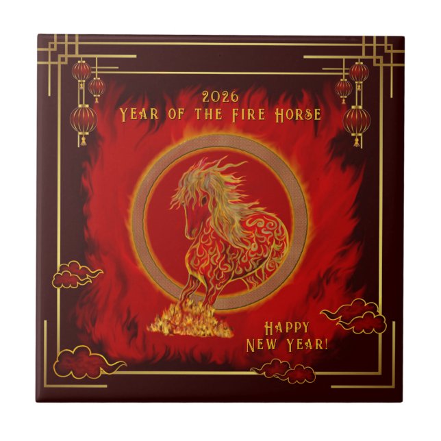 Year of the Fire Horse , Happy Lunar New Year Tile (Front)