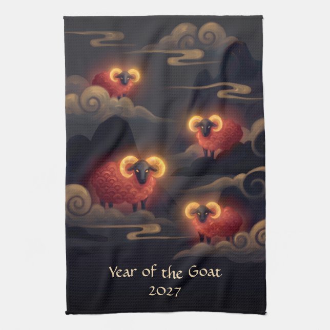 Year of the Goat 2027 Kitchen Towel (Vertical)