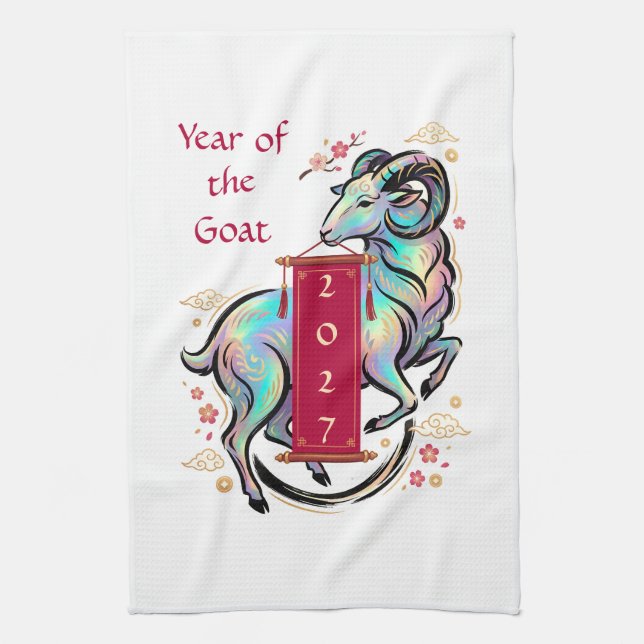 Year of the Goat 2027 Kitchen Towel (Vertical)