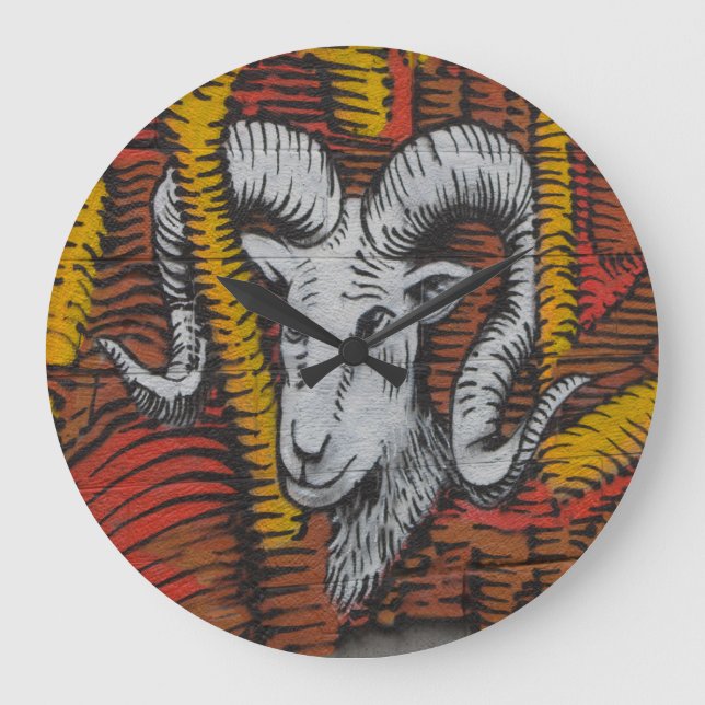 Year Of the Goat Sheep Ram Graffiti Large Clock (Front)