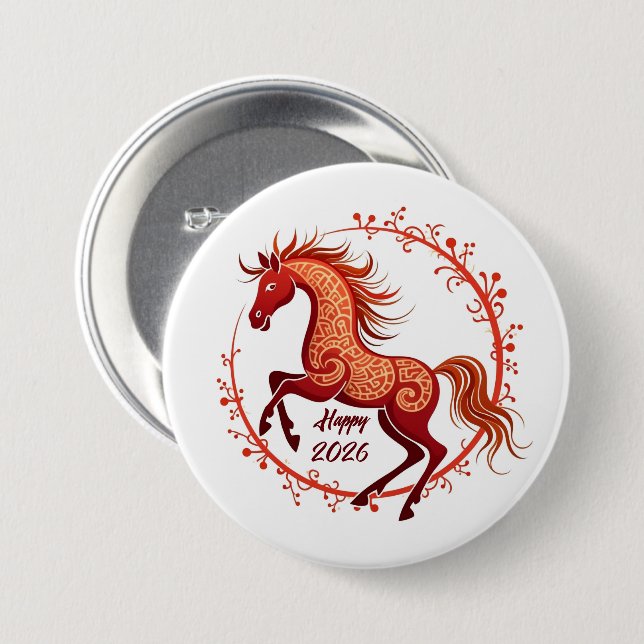 Year of the Horse 2026 3 Inch Round Button (Front & Back)