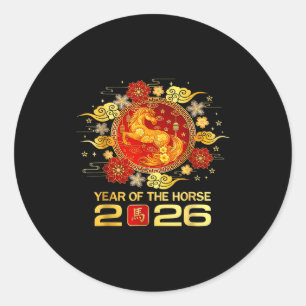 Year Of The Horse 2026 Chinese New Year 2026 Famil Classic Round Sticker