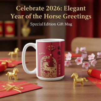 Year of the Horse 2026 Chinese New Year Red Gold Coffee Mug