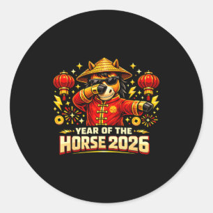 Year Of The Horse 2026 Dabbing Horse Chinese New Y Classic Round Sticker