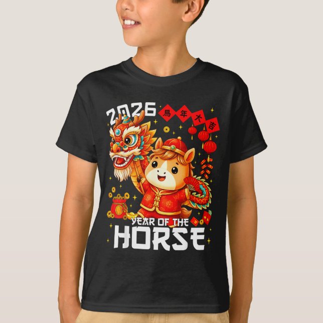 Year Of The Horse 2026 Lion Dance Chinese New Year T-Shirt (Front)