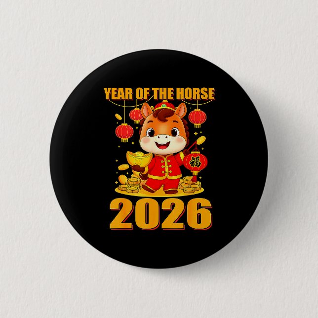 Year Of The Horse 2026 Lunar New Year Chinese  2 Inch Round Button (Front)