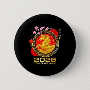 Year Of The Horse 2026 Lunar New Year Chinese Men  2 Inch Round Button