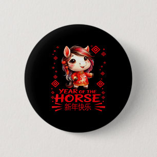 Year Of The Horse Chinese New Year 2026 Year Girls 2 Inch Round Button
