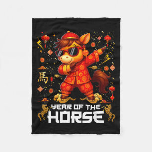 Year Of The Horse Dabbing Horse Lunar Chinese New  Fleece Blanket