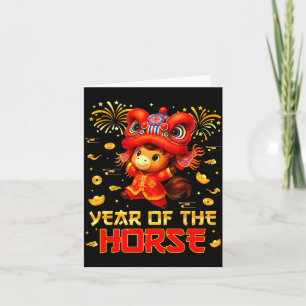 Year Of The Horse Lion Dance Lunar Chinese New Yea Card