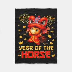 Year Of The Horse Lion Dance Lunar Chinese New Yea Fleece Blanket