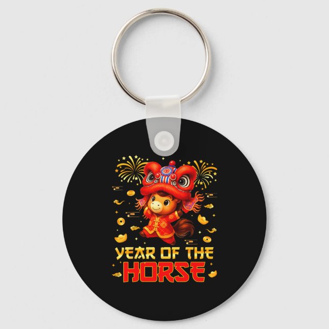 Year Of The Horse Lion Dance Lunar Chinese New Yea Keychain (Front)