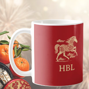 Year of the Horse Lunar New Year Red Gold Initials Coffee Mug