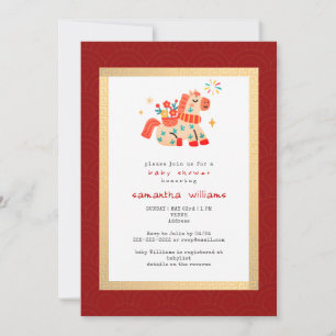 Year of the Horse Red Gold Horse Baby Shower Invitation