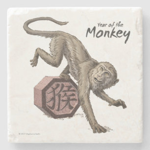 Year of the Monkey Chinese Zodiac Animal Art Stone Coaster