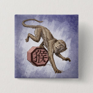 Year of the Monkey Chinese Zodiac Art 2 Inch Square Button