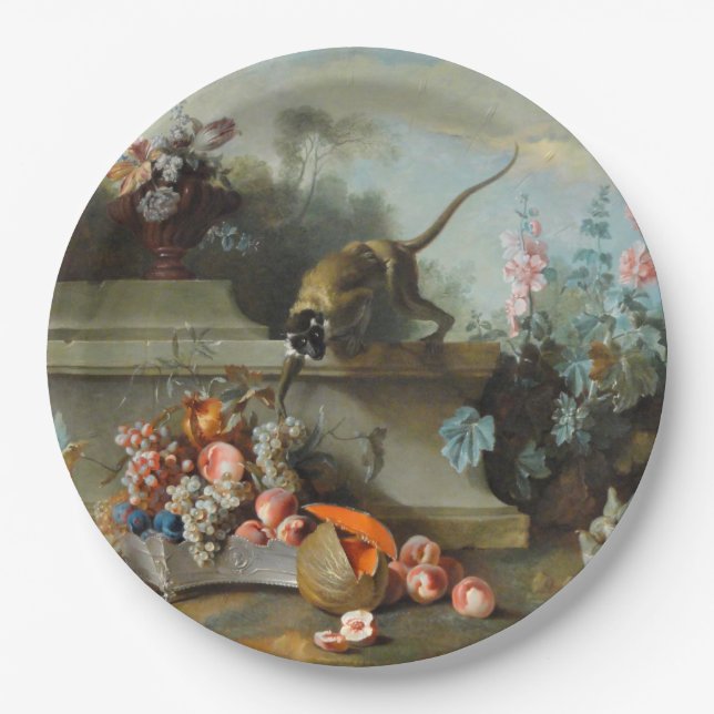 Year of the Monkey Fruits Flowers Art Paper Plate (Front)