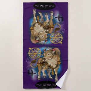 Year of the Ox Chinese Zodiac Beach Towel