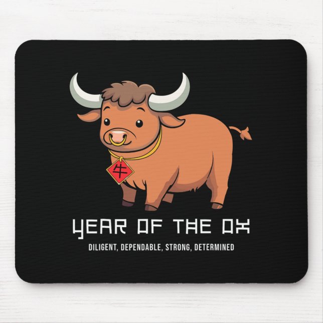 Year Of The Ox Cute Kawaii Chinese Zodiac Chinese  Mouse Pad (Front)