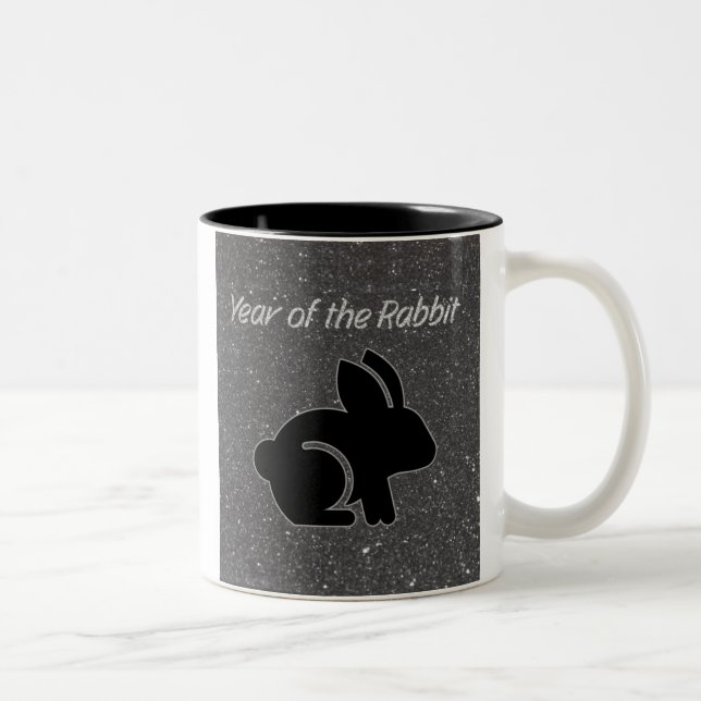 Year of the Rabbit Black Glitter Design Two-Tone Coffee Mug (Right)