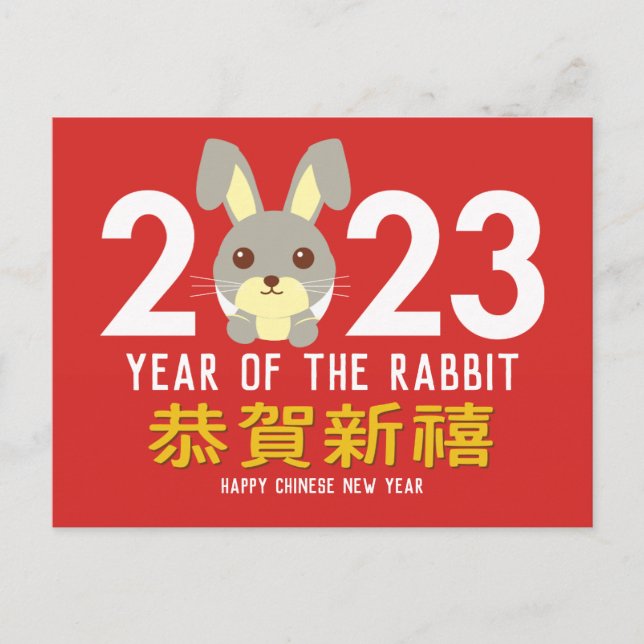 Year of the Rabbit Chinese Lunar New Year 2023 Hol Holiday Postcard (Front)
