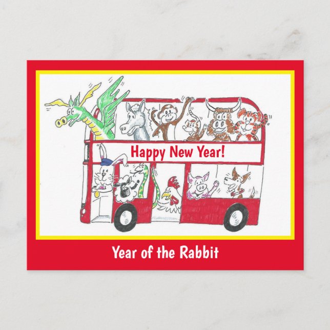 Year of the Rabbit Chinese New Year Bus Postcard (Front)