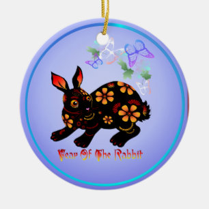 Year Of The Rabbit In Black-Ornaments Ceramic Ornament
