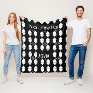 Year of the Rat 2020 Mice Pattern with Text Fleece Blanket