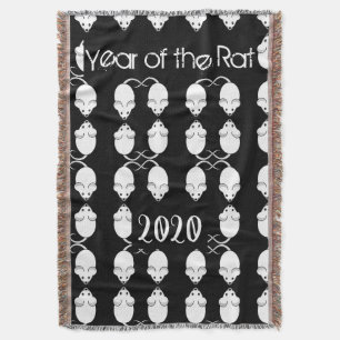 Year of the Rat 2020 Mice Pattern with Text Throw Blanket