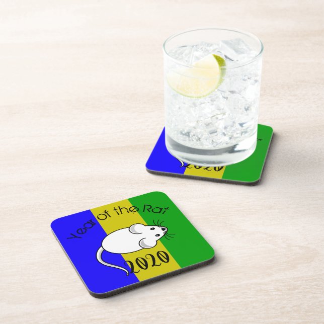 Year of the Rat 2020 Mouse with Text Coaster (Right Side)