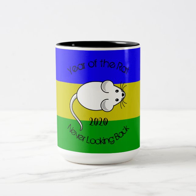 Year of the Rat 2020 Mouse with Text Two-Tone Coffee Mug (Center)