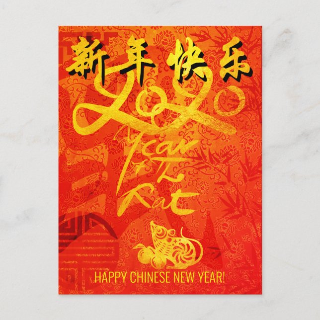 Year of the Rat 2020 with Chinese Wishes Postcard (Front)