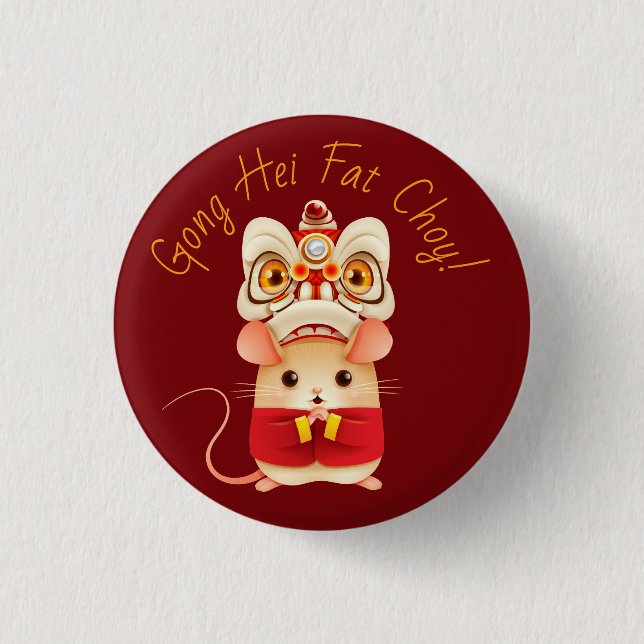 Year of the Rat Chinese Lion Dancer 1 Inch Round Button (Front)