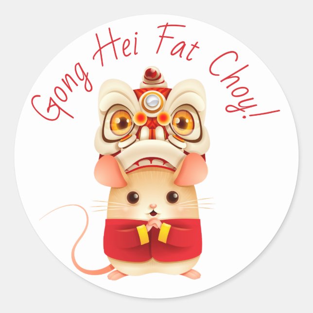 Year of the Rat Chinese Lion Dancer Classic Round Sticker (Front)