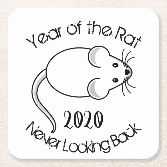 Year of the Rat Never Looking Back 2020 Mouse Square Paper Coaster (Front)