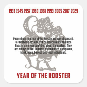 Year of The Rooster Traits Square Sticker