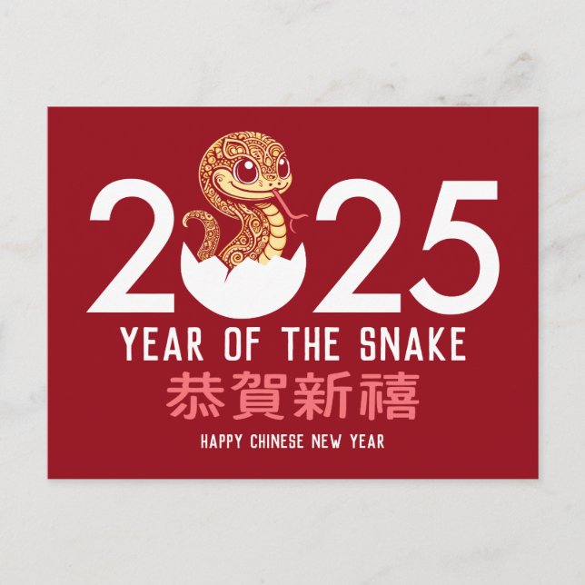 Year of the Snake Chinese Lunar New Year 2025 Holiday Postcard (Front)