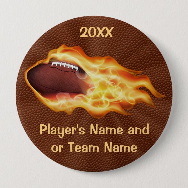 YEAR, TEAM and PLAYER'S NAME on Football Buttons (Front)