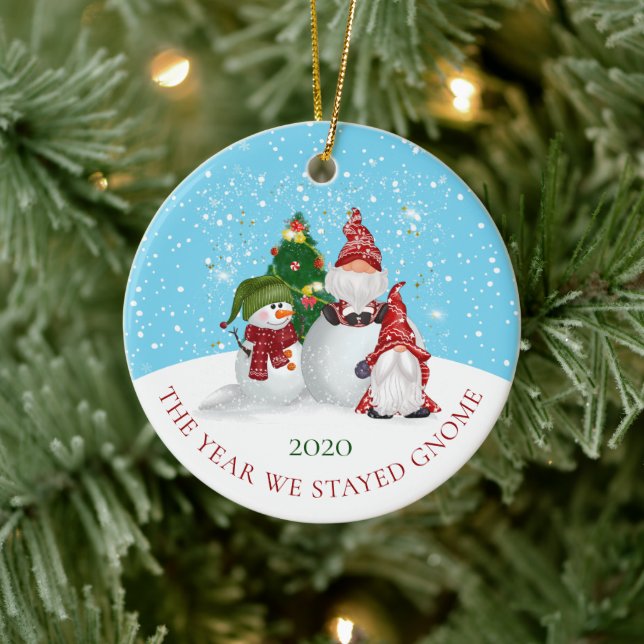 Year We Stayed Gnome Christmas Ceramic Ornament (Tree)