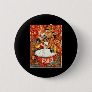 Year Zodiac Chinese Horse Rice 2 Inch Round Button