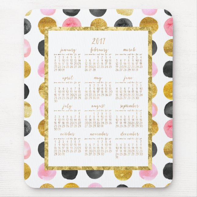 Yearly Calendar 2017 Mousepads Pink And Gold Dots (Front)