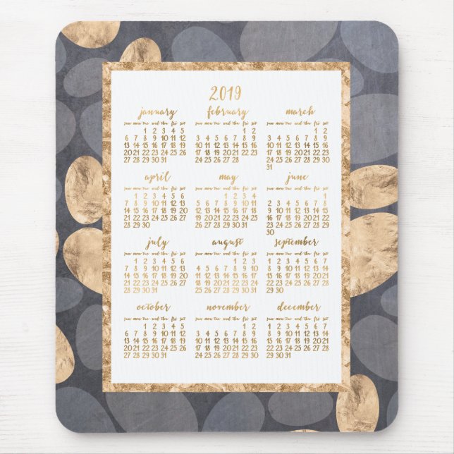 Yearly Calendar 2019 Mouse Gold Foil Dark Grey Pad (Front)