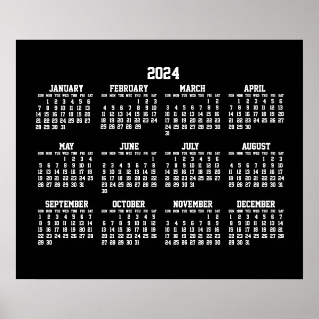 Yearly Calendar 2024 Poster Black (Front)
